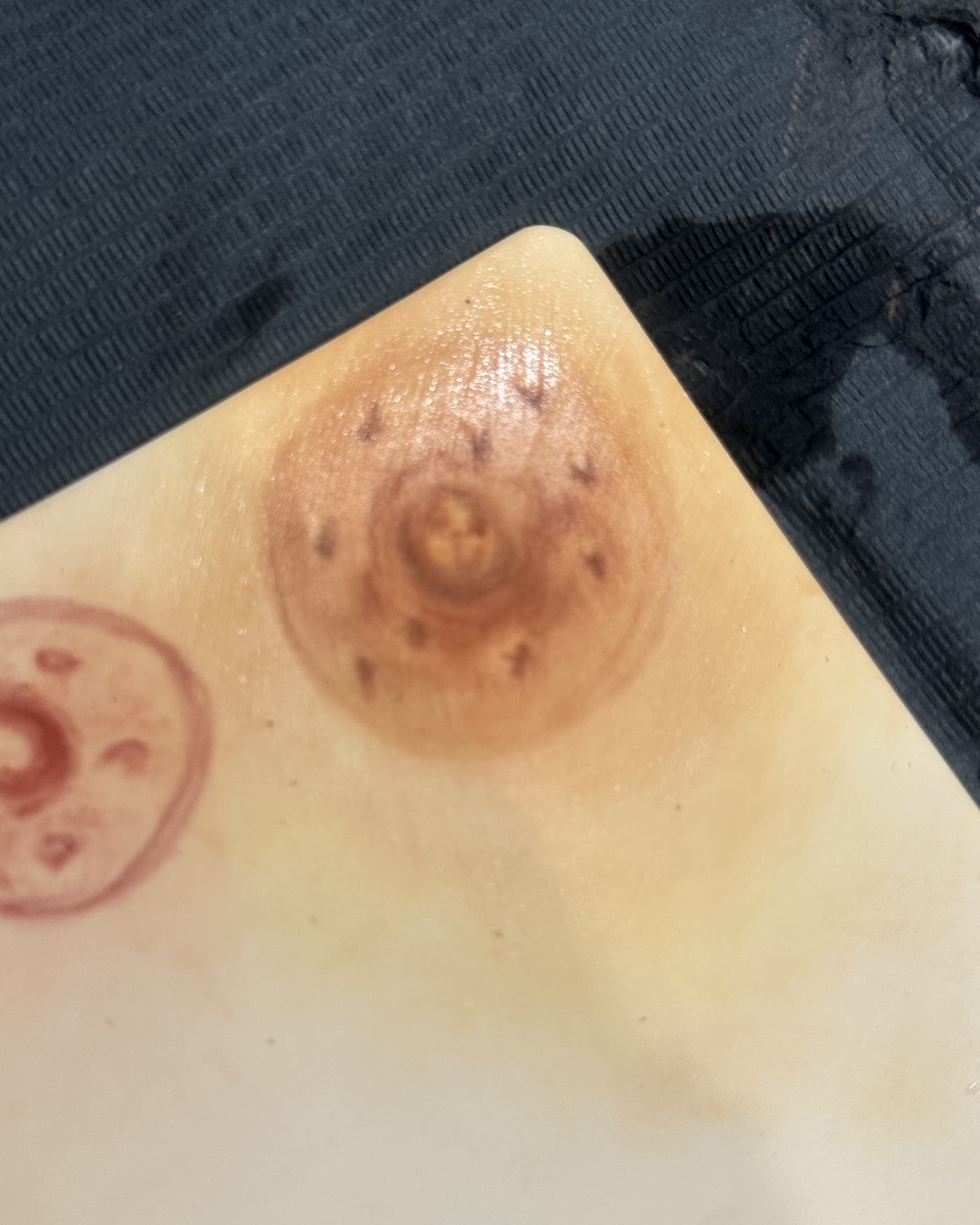 A 3D areola drawn on practice skin during the masterclass